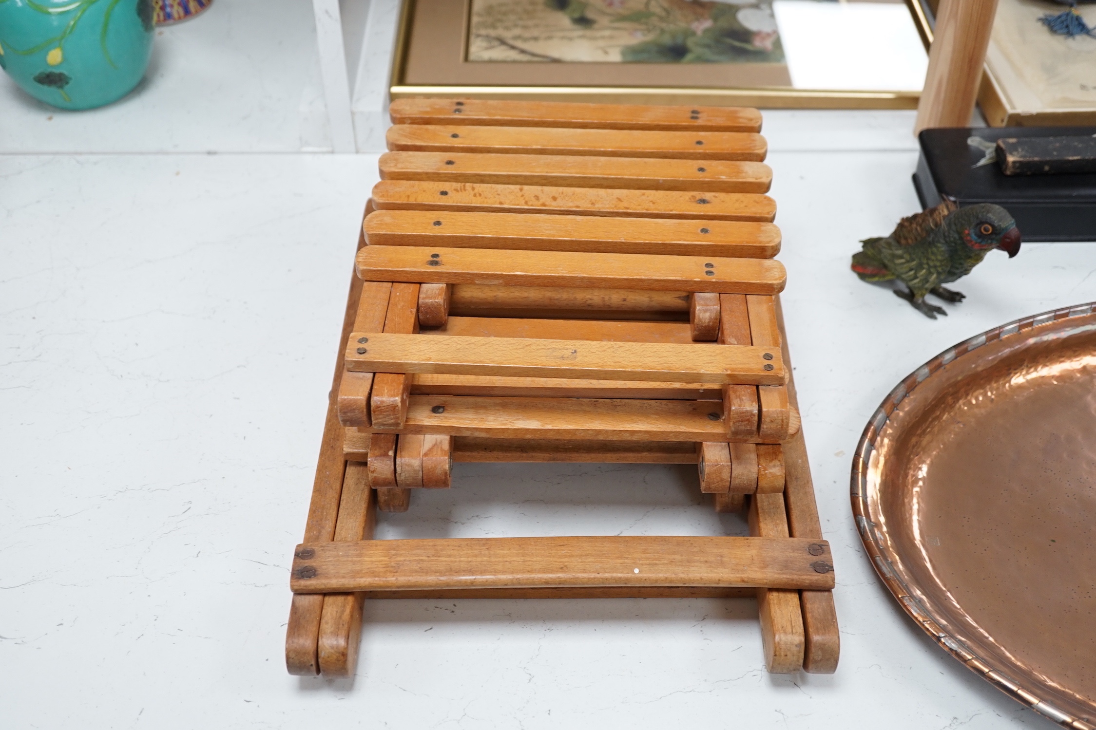Slatted Beech child's furnishings: table, two stools and chair